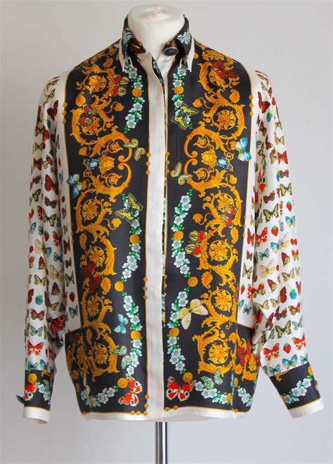 versace baroque butterfly print|Versace baroque butterfly print silk shirt RARE .